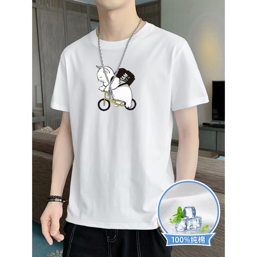 Camiseta masculina de manga curta de verão na moda solta Casual camisa de fundo 2026 novo estilo impresso algodão em tor