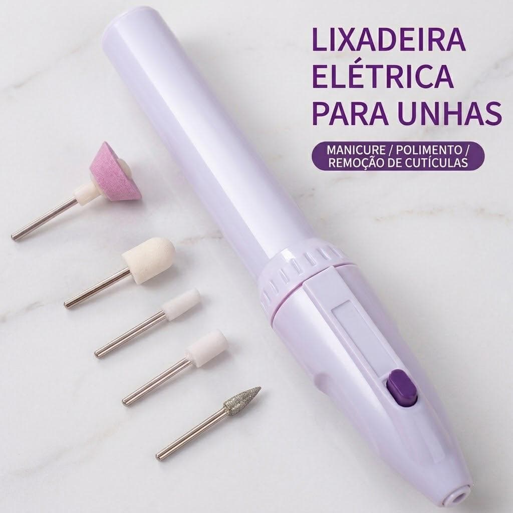 Lixadeira Unha Portátil a Pilha Sem Fio Kit 5 ou 10 Brocas Caneta Manicure Pedicure