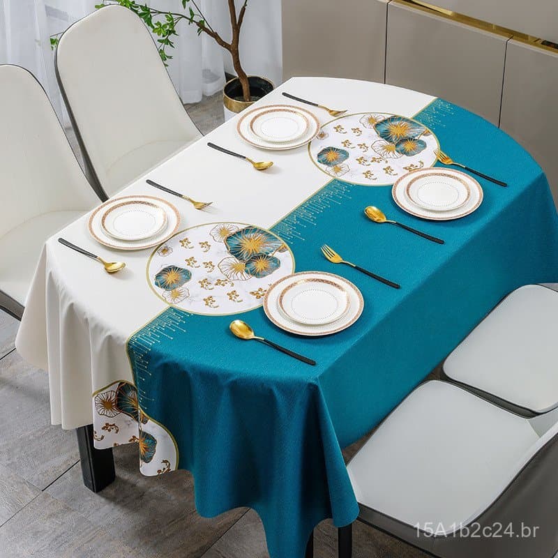 Toalha de mesa oval de PVC de luxo e alta qualidade para uso doméstico, à prova d'água e resistente a óleo, toalha para