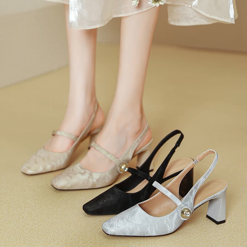 Baotou sandálias femininas verão salto alto francês Mary Jane sapatos prata cinta plana salto grosso salto alto
