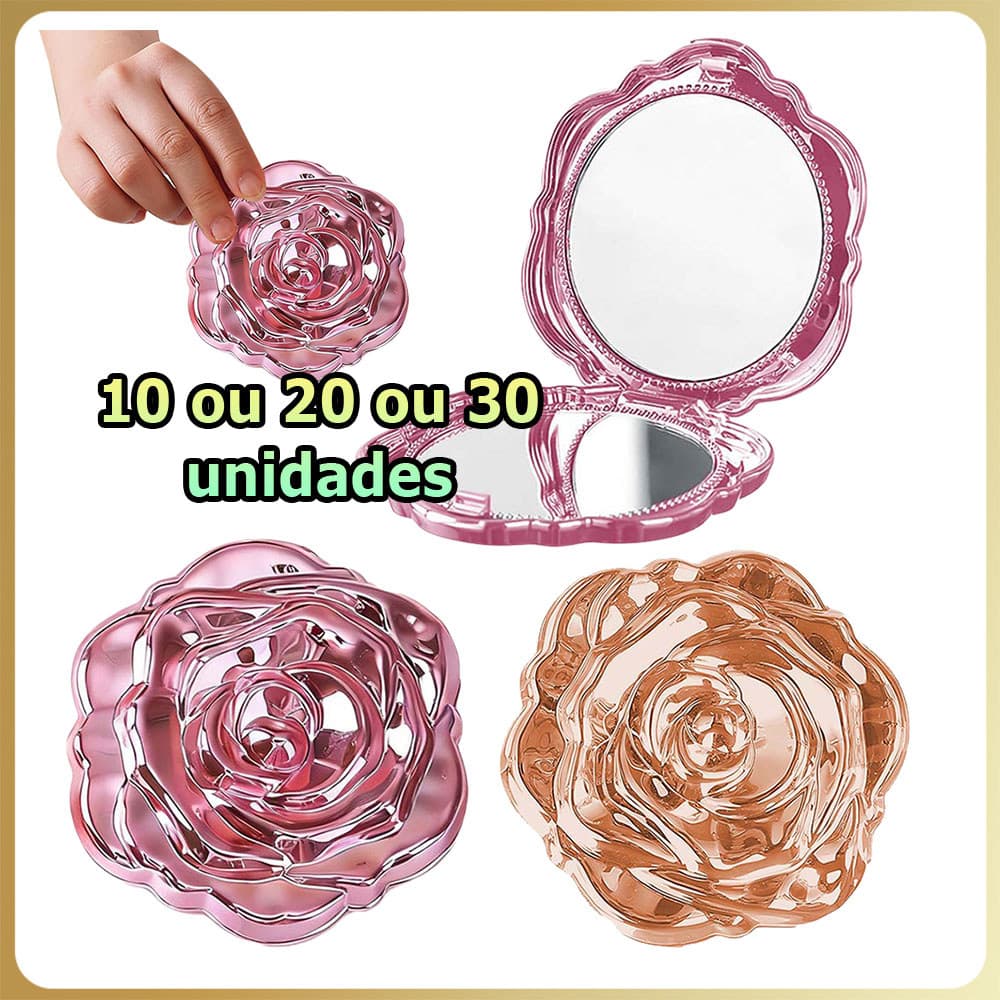 Kit 10/20/30 Espelho de maquiagem dobrável padrão de rosas espelho redondo espelho dupla face para bolsa e viagem