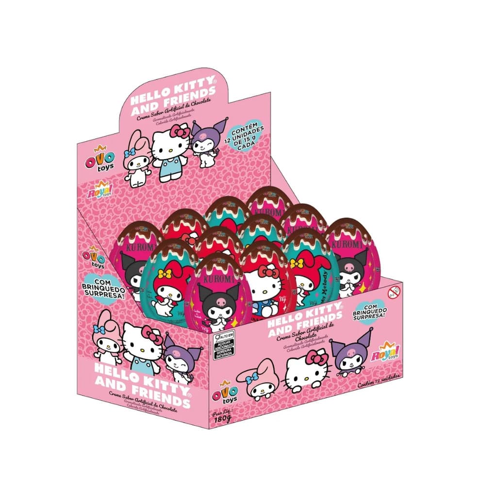 Kit 12 Ovo Surpresa Hello Kitty 15g Brinquedo Infantil Colecionável