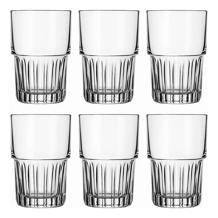 Conjunto Jogo 6 Copos Embilháveis Vidro Transparente 350ml