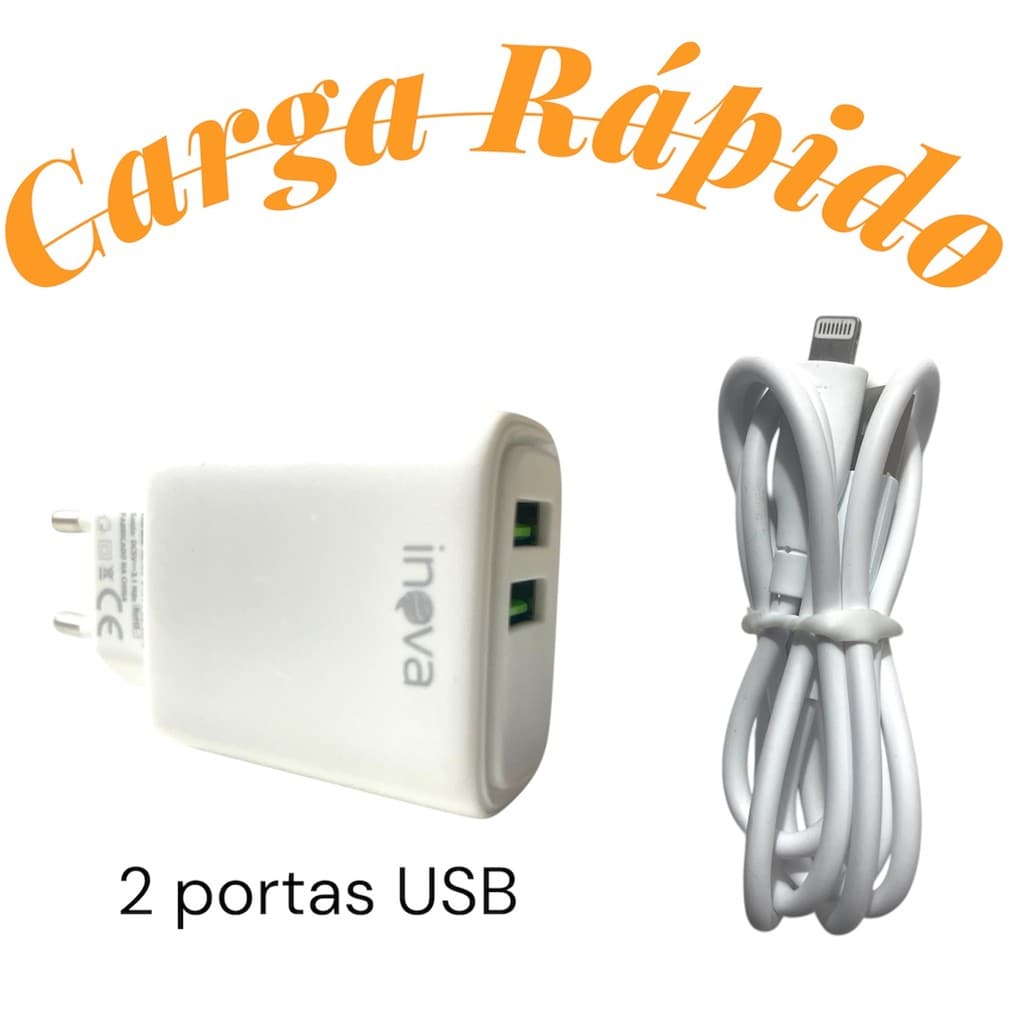 Carregador Inteligente 3.1A Turbo Rápido + Cabo 1m Carregamento Seguro