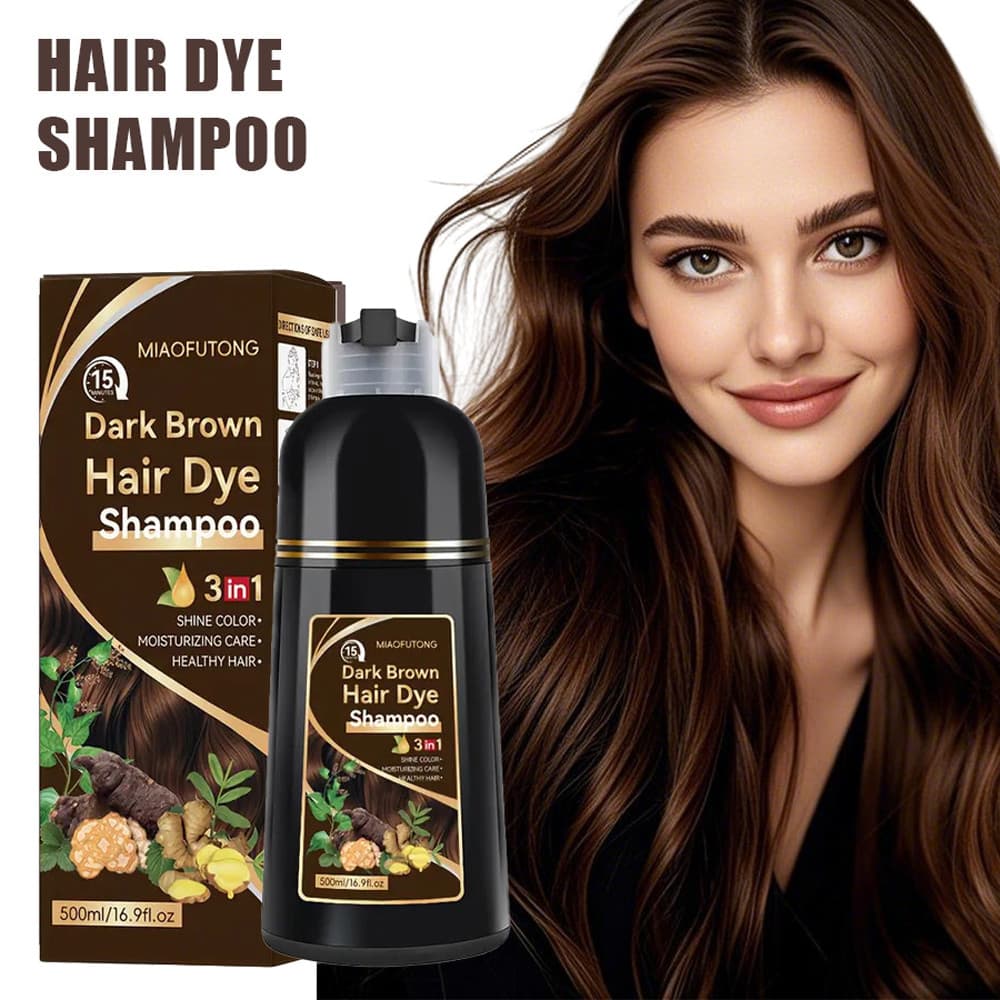 Shampoo Tintura Capilar 500ml Castanho Escuro | Gengibre , Polygonum Multiflorum E Ginseng 3 Em 1 , Noz Marrom