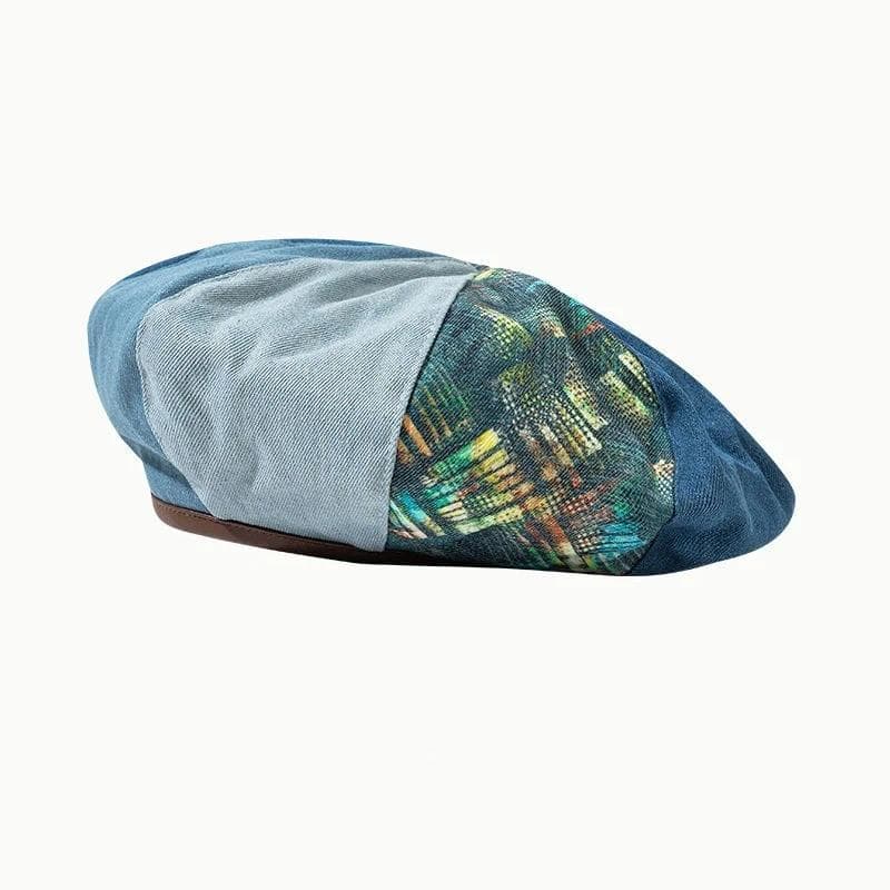 Boinas de Denim Retrô, Boné Plano Estilo Cowboy com Patchwork, Boné Octogonal da Moda, Boné de 8 Painéis, Boné Fofo em F
