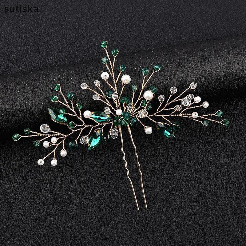 sutiska Moda Charmosa Strass Verde Pentes De Cabelo Para Mulheres Tiara Acessórios Nupcial Festa De Casamento Enfeites D