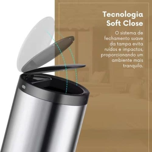 Lixeira Automática Redonda Aço Inox 50 Litros Sensor Cozinha Escritório Banheiro Higienica Elegante