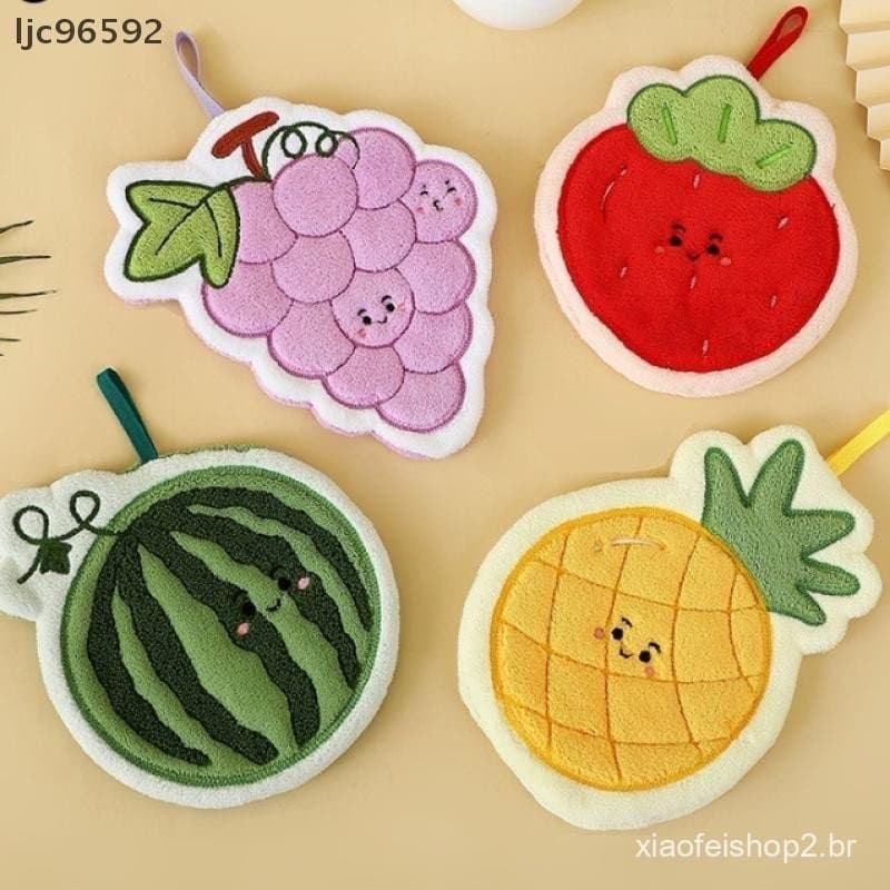 [ljc] Toalha De Mão De Frutas Pano De Limpeza Absorvente De Cozinha Pendurado Lã Coral De Secagem Rápida Flor De Banheir