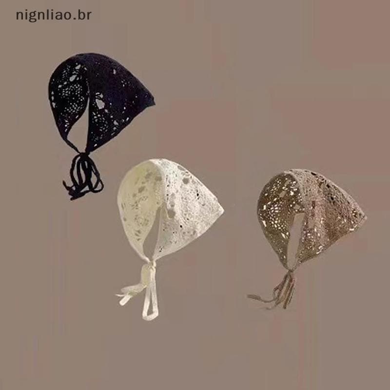 nignliao Lenço De Cabeça De Malha De Cabelo Floral Feminino Feito À Mão De Crochê Viagem Foto Turbante Acessório BR