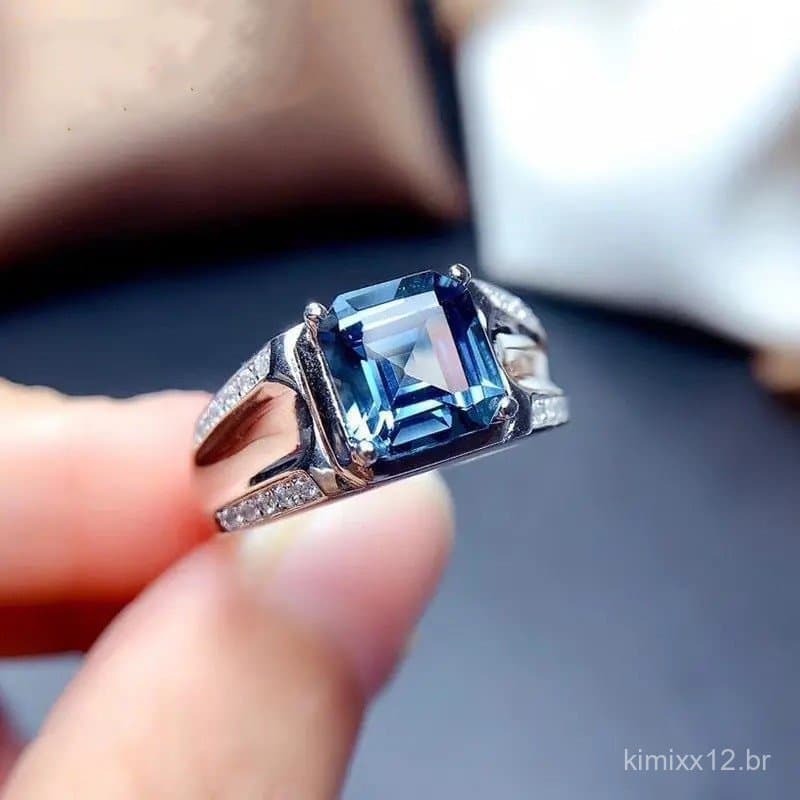Joias Feihong, Cobre Branco Incrustado com Diamantes, Popular em Transmissões ao Vivo, Anel de Água-Marinha Estilo Corea