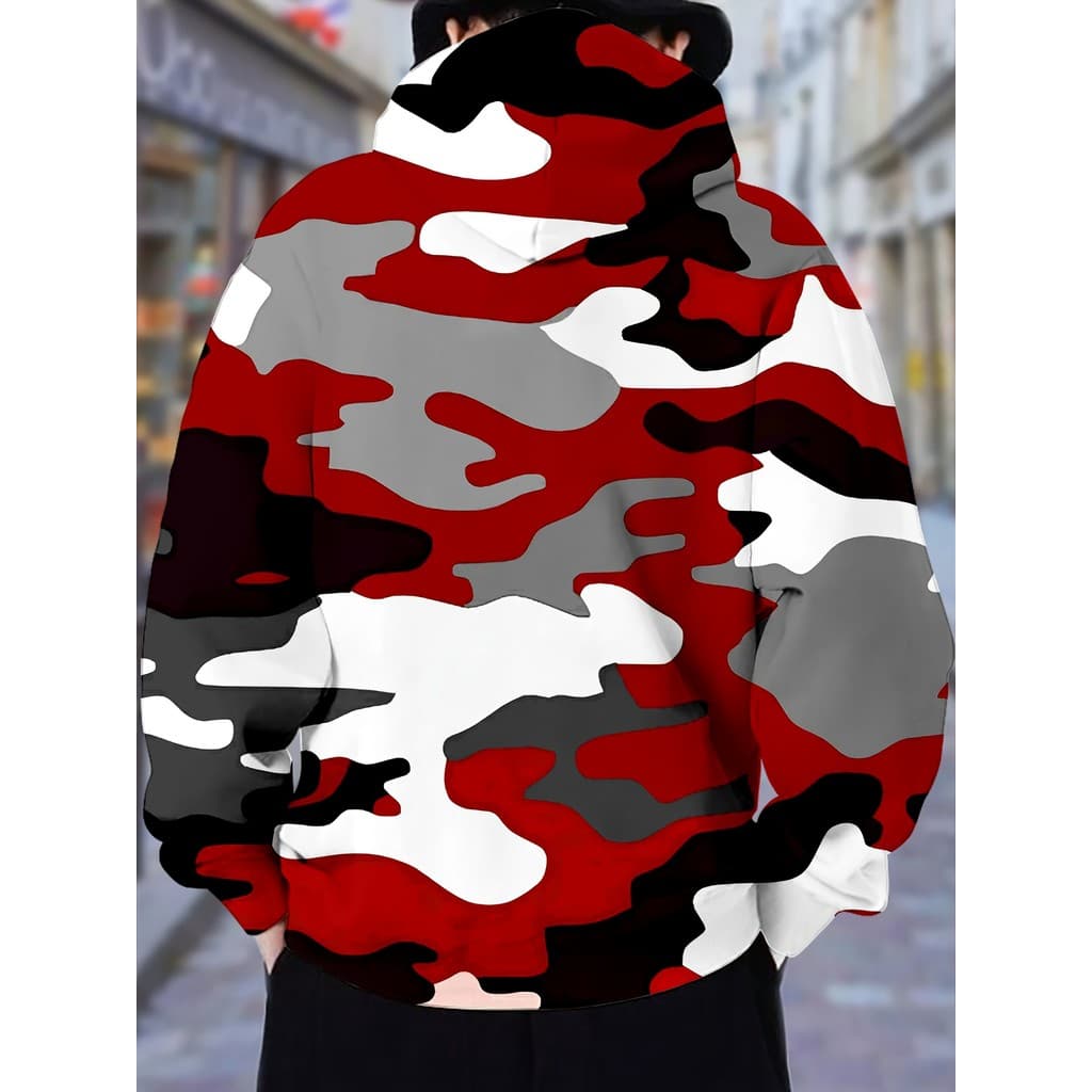 Venda clara de alta qualidade Moletom masculino primavera outono com capuz e cordão, camuflagem 3D estampa completa, bol