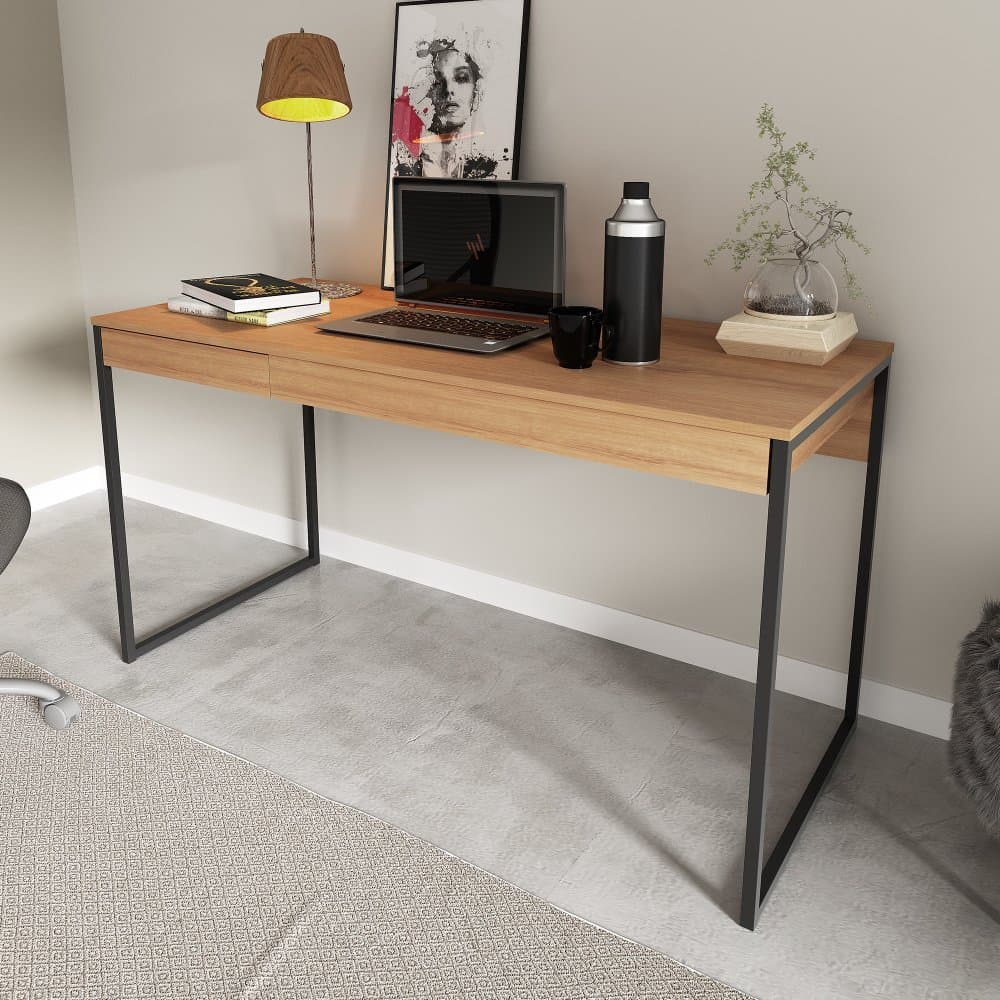 Mesa para Escritório 136cm ME4156  Tecno Mobili Amêndoa/Preto