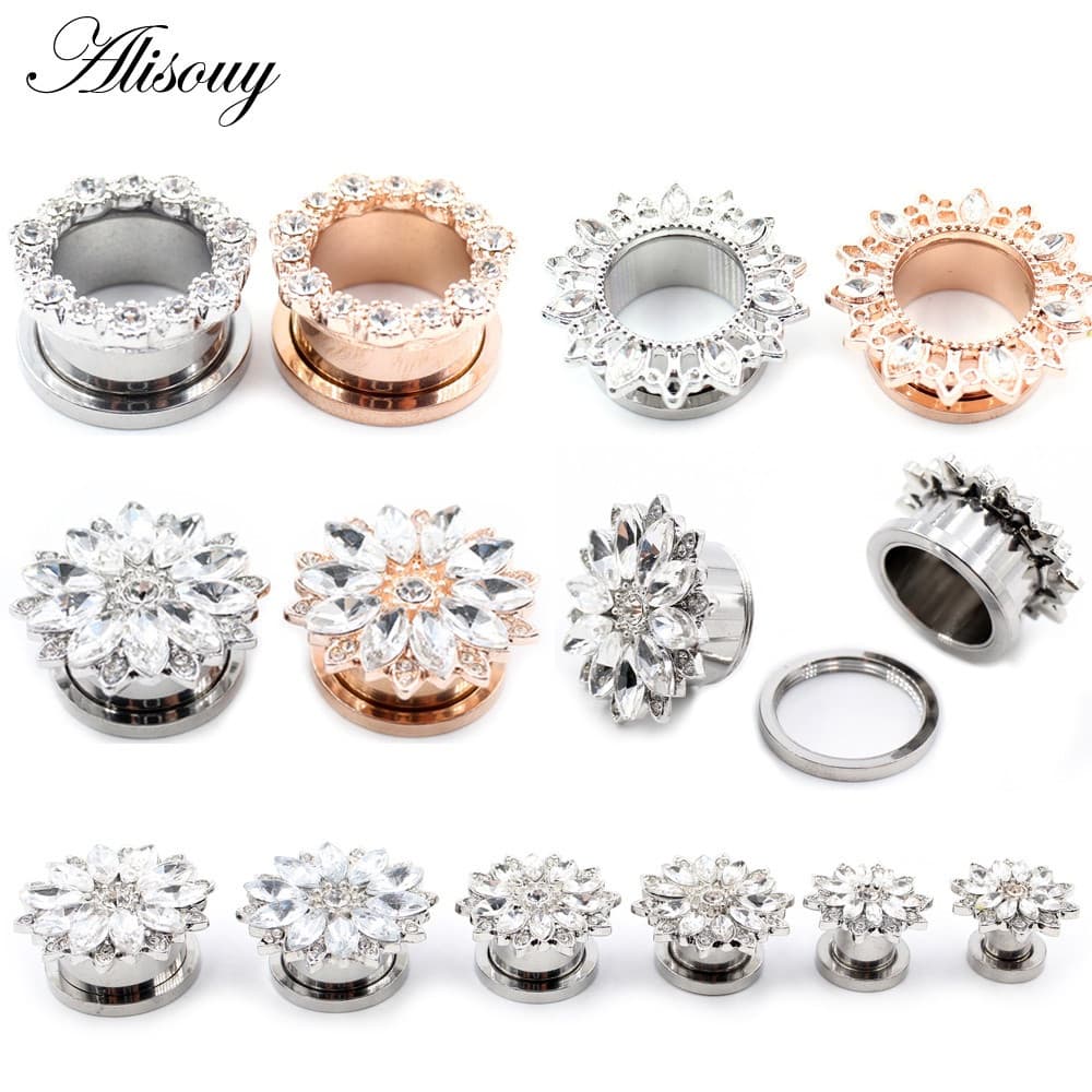 Conjunto de 2 peças Alisouy de expansores de orelha em aço inoxidável com incrustações de zircônia em formato de lua, es