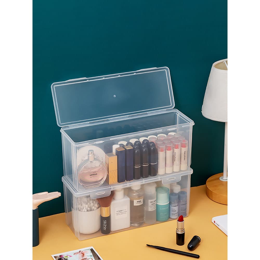 Caixa de armazenamento de cosméticos de mesa batom lábio esmalte prateleira Anti-poeira Flip capa transparente batom unh
