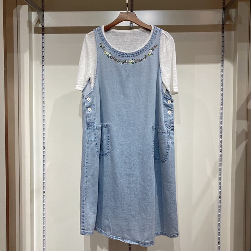 Roupa de maternidade roupa de maternidade roupa de maternidade maternidade vestido jeans bordado de manga curta212266