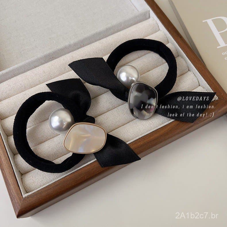 Laço de Cabelo com Pérolas, Novo Modelo 2023, Faixa Elástica de Acetato para Estilização de Cabelo, Elegante e Simples c