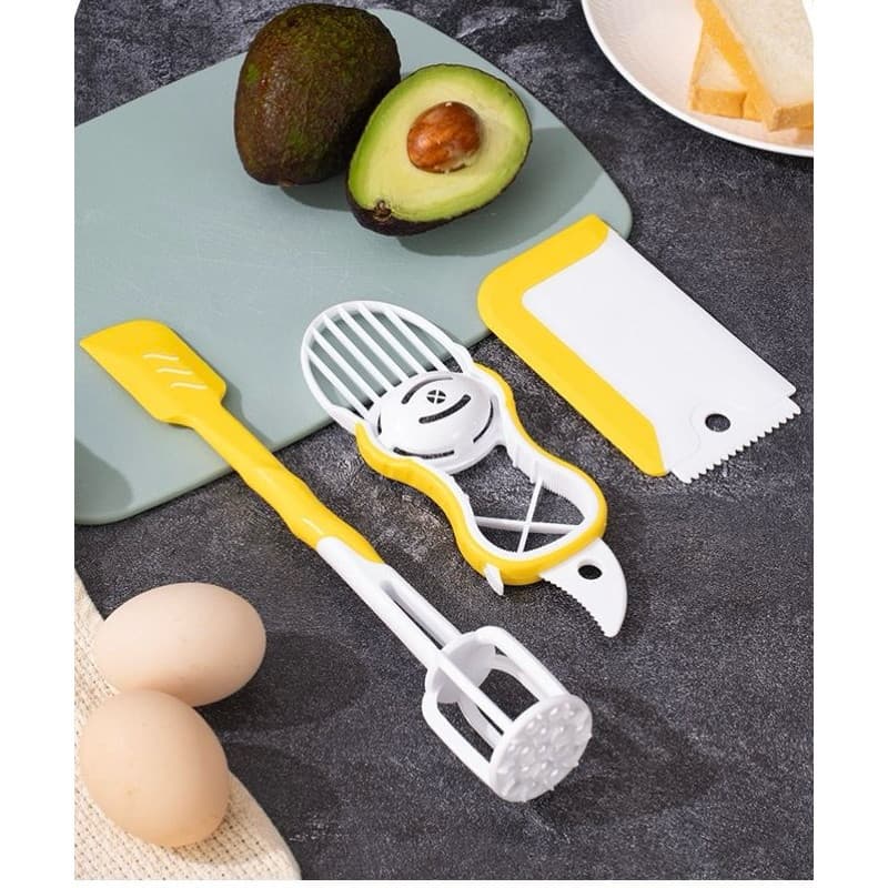 Kit 3 Peças Faca Multifuncional Para Abacate E Cozinha  Corta, Fatiia E Separa Ovos  Utensílio Leve E Compacto