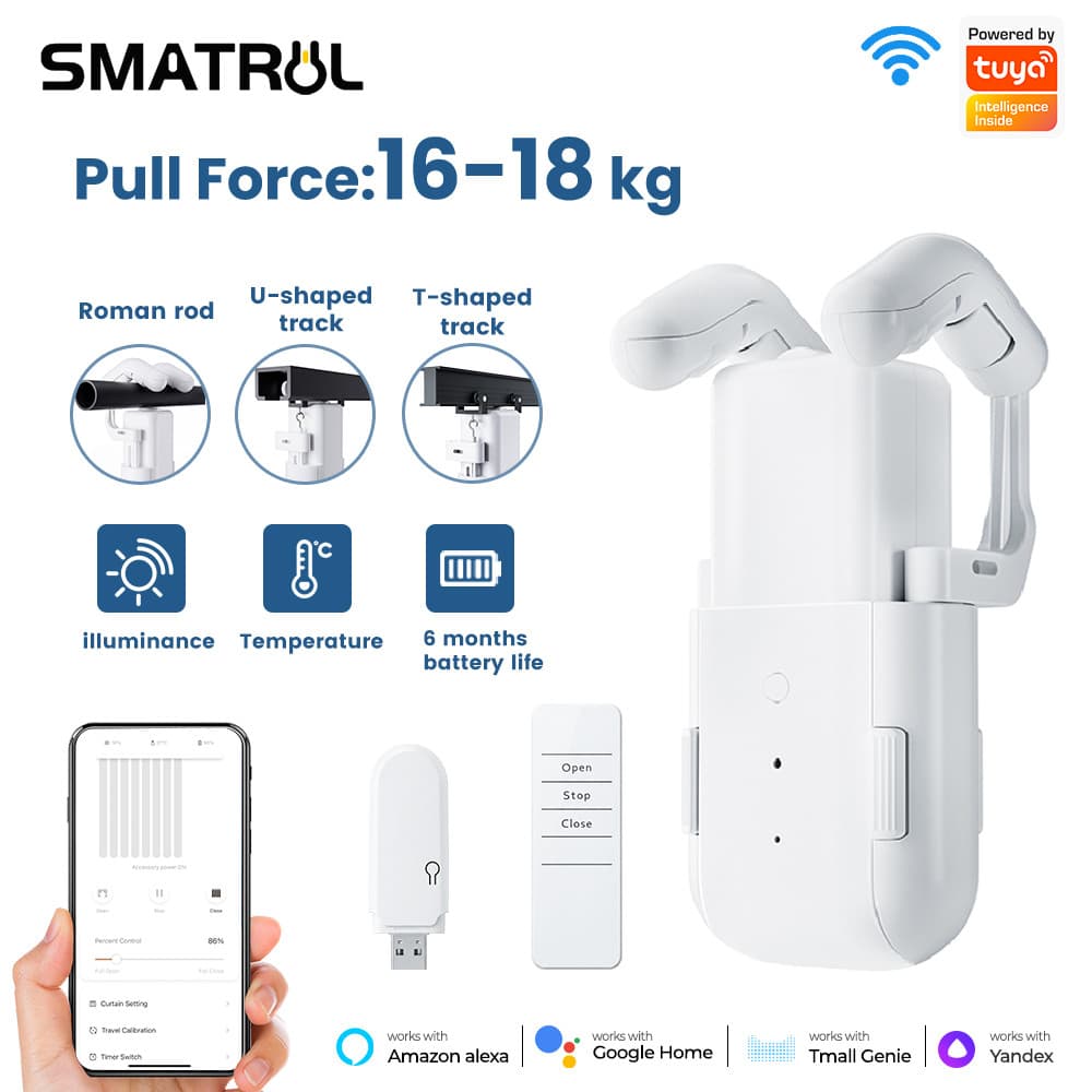 SMATRUL WiFi Cortina Motor Tuya Smart Life APP Alexa E Google Controle De Voz 10 Metros De Viagem Capacidade Máxima De C