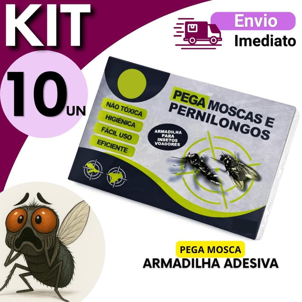 Kit 10, 5, ou 4 - Pega Moscas Adesivo para Insetos e Pernilongos