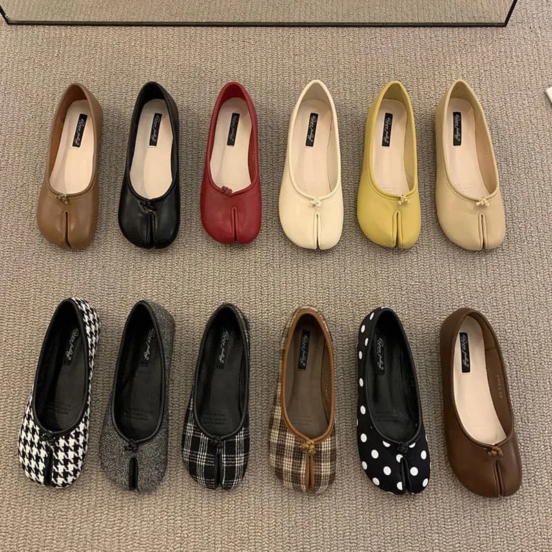 Sapatilhas Femininas Tabi Ninja, Sapatos de Couro Microfibra Confortáveis, Chinelos de Bico Dividido, Sola Macia, Mocass