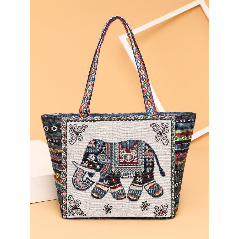 Bolsa de ombro feminina estilo étnico bolsa de lona nova textura dos desenhos animados durável High-End bordado portátil