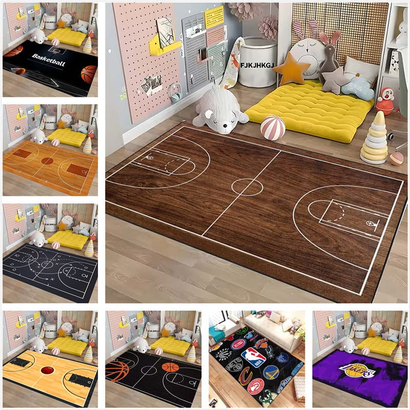 NBA Basketball Court Impresso Tapete Macio Antiderrapante Para Meninos Quarto Sala De Estar Jogos Tema Esportivo Decoraç