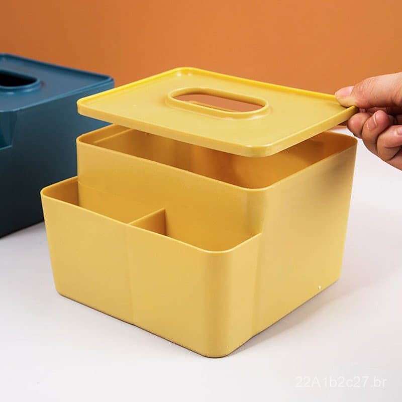 Caixa de lenços de plástico compartimentada para mesa, caixa de armazenamento criativa e funcional para controle remoto,