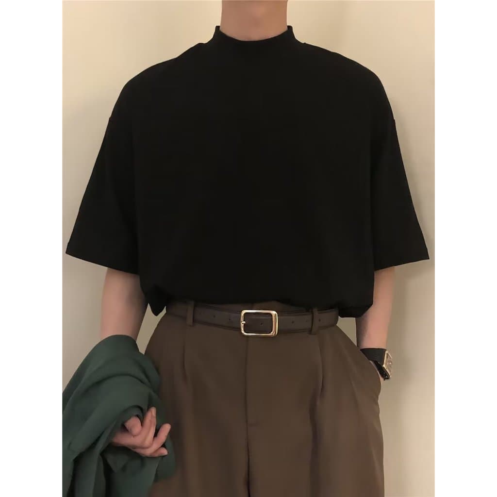 Verão solto masculino meia manga camiseta Design nicho meninos meia gola alta camisa de fundo Street Wear roupas de mang
