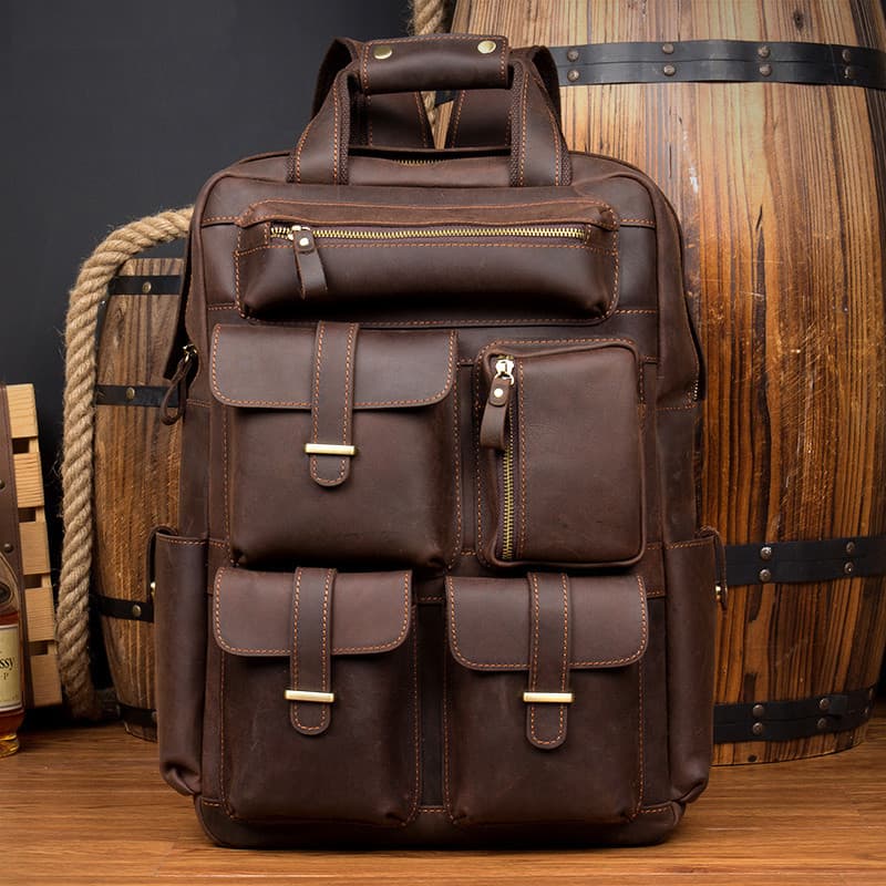 Tempo lento Retro artesanal cavalo louco mochila de couro dos homens mochila de couro genuíno primeira camada saco do co