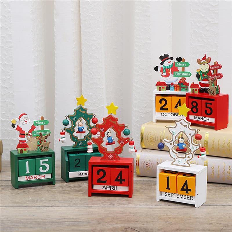 2026 Novo 1 Conjunto De Calendário De Contagem Regressiva De Natal Papai Noel Elk Boneco De Neve Madeira Enfeites Decora