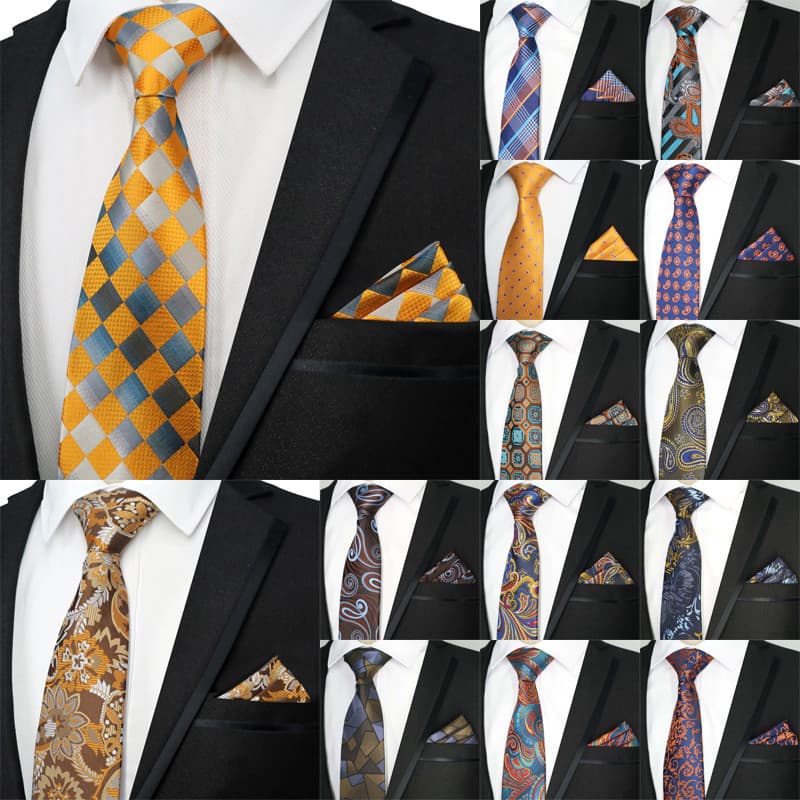 Mais Novo Conjunto De Gravata 8CM Masculino Marrom Laranja Cor Lenço Pescoço Gravatas Conjuntos Para Homem Paisley Flora