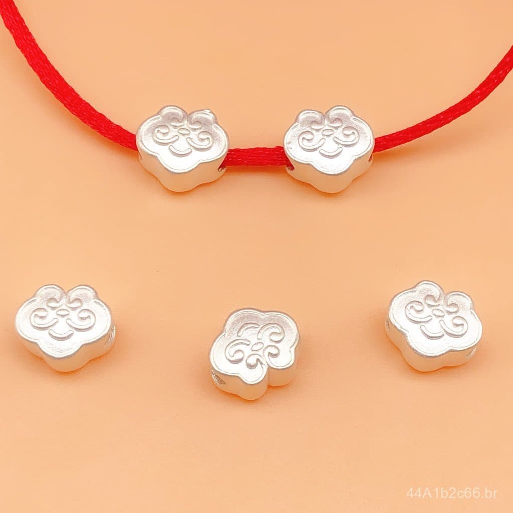 Pingente de prata pura S990 3D em forma de nuvem auspiciosa, símbolo de paz e longevidade, para pulseiras e colares DIY
