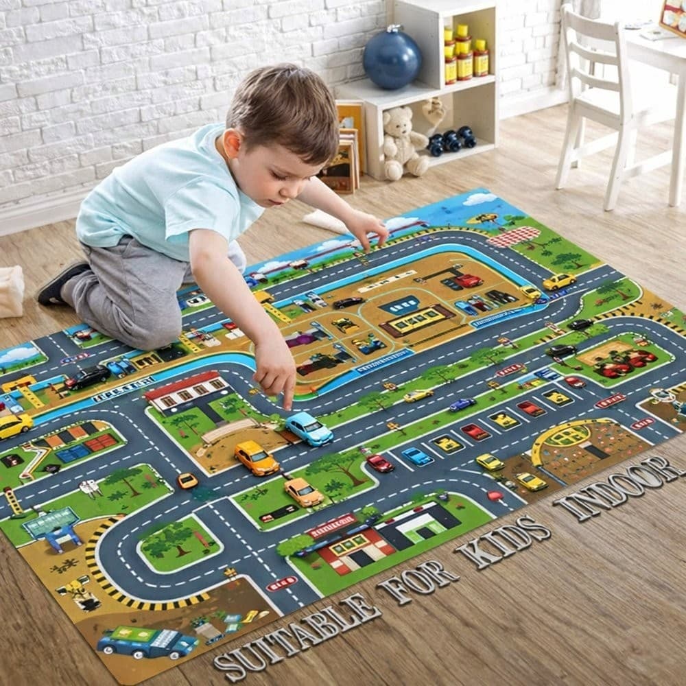 Kit Carrinho Infantil Pista Tapete Cidade Cenário Acessórios Bebê Criativo Imaginação Brinquedo