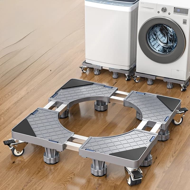 Suporte De Geladeira / Maquina De Lavar E Fogão Inox Grande Base Escalável Com Rodinhas Flexível