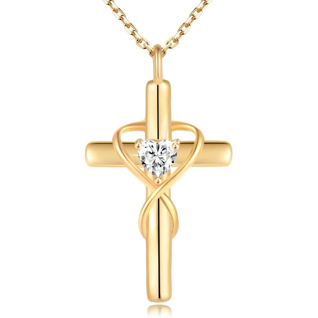 Colar de Cruz Banhado a Ouro 18K para Mulheres, Colares de Prata Esterlina 925 para Mulheres, Joia Coração Infinito com