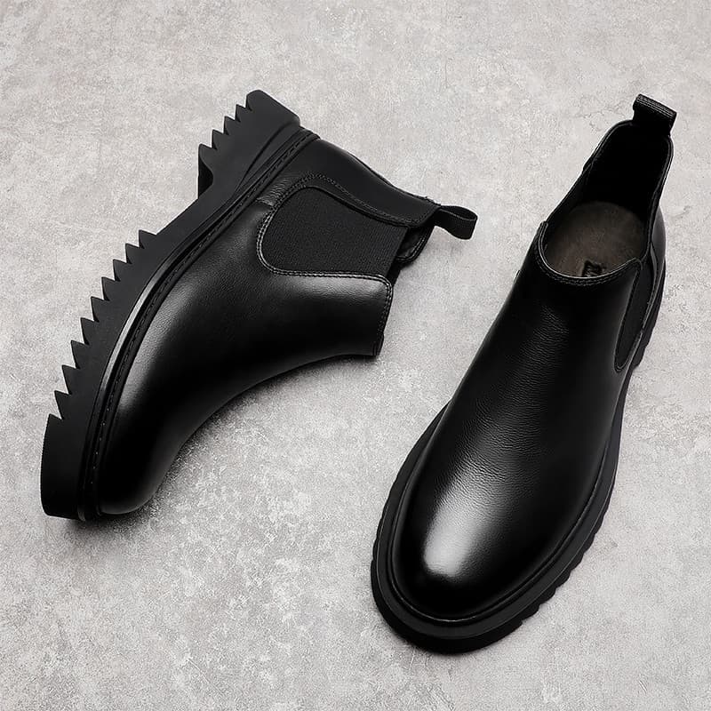 Botas Chelsea de bezerro masculinas dedo do pé redondo na moda couro genuíno estilo britânico botas curtas All-Match Cas