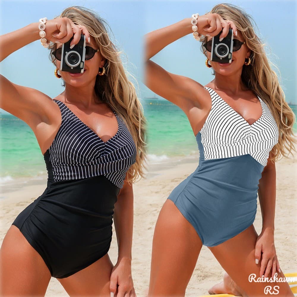 Maio Plus Size Maiô de Uma Peça Listrado Sling Backless Maiô Senhoras Natação Feminino Praia Roupa De Praia