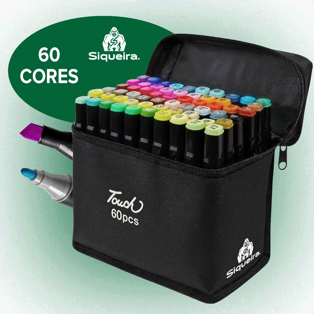 Kit Conjunto De Canetas  60 Cores Ponta Dupla