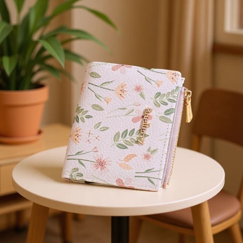 【Novidade 2025】Carteira Curta Feminina Estilo INS! Design Chic e Organizada Moedas e Cédulas. Estampa Floral Fofa! (Pret