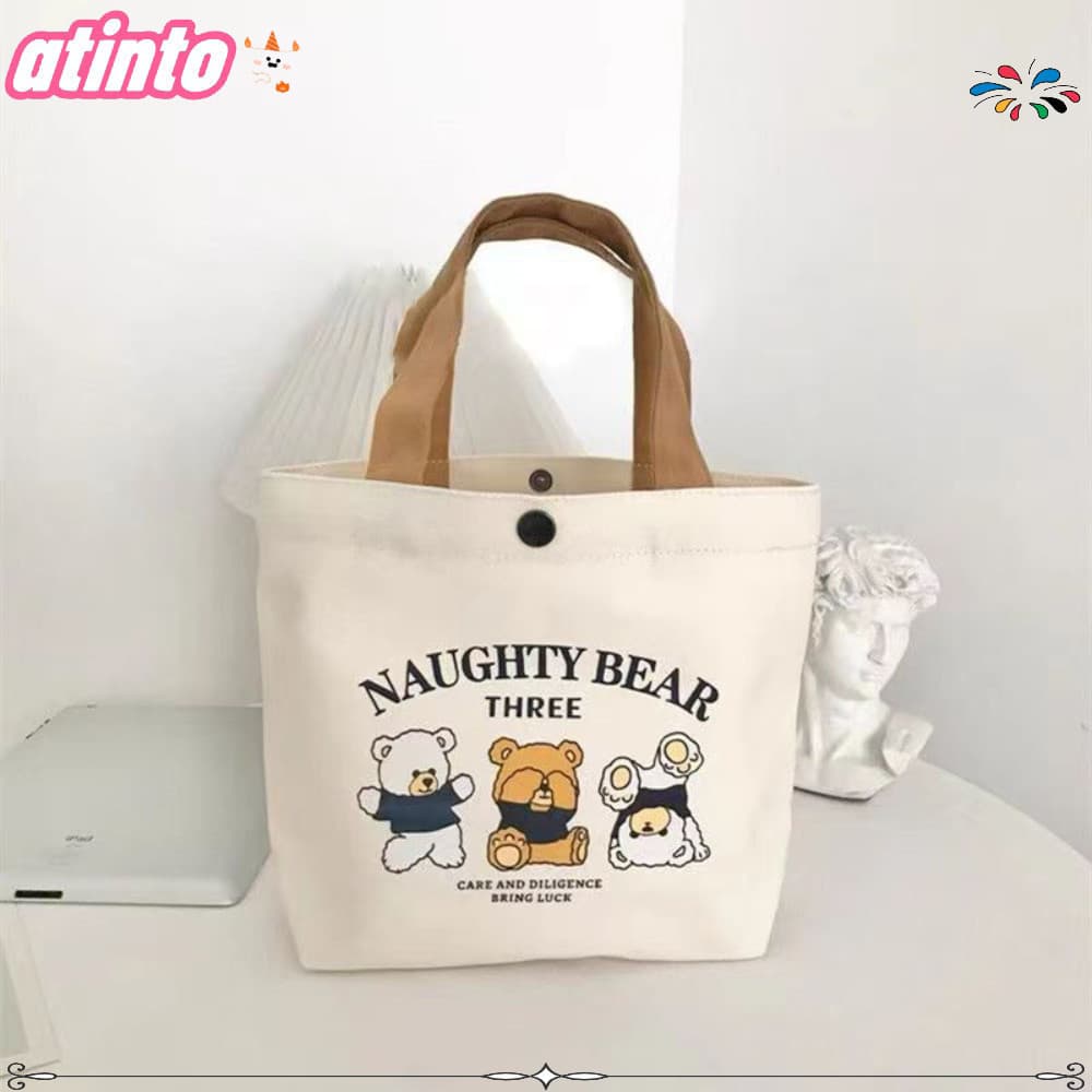 Mini Bolsas ATINTO Bolsa de Lona Pêssego Cartoon Grande Capacidade Bolsa de Armazenamento Fofa para Mulheres AYQE