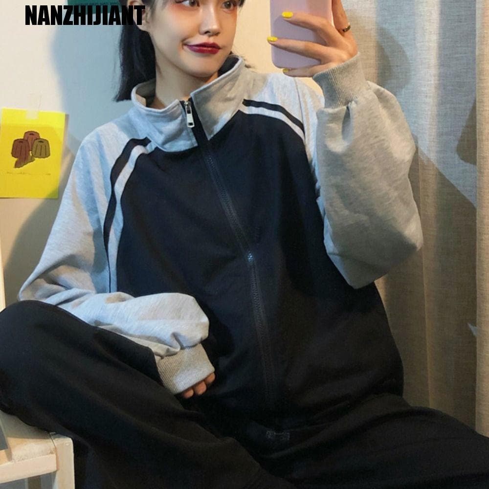 NANZHIJIANT Blusa De Manga Comprida Com Capuz , Gola De Lapela Solta , Moletom Doce Y2k Para Mulheres