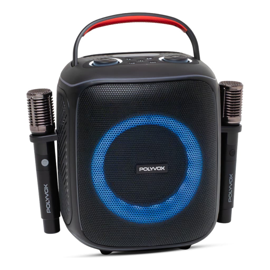 Caixa de Som Polyvox Karaokê Bluetooth Potente Com Microfone Bivolt Ideal Festa