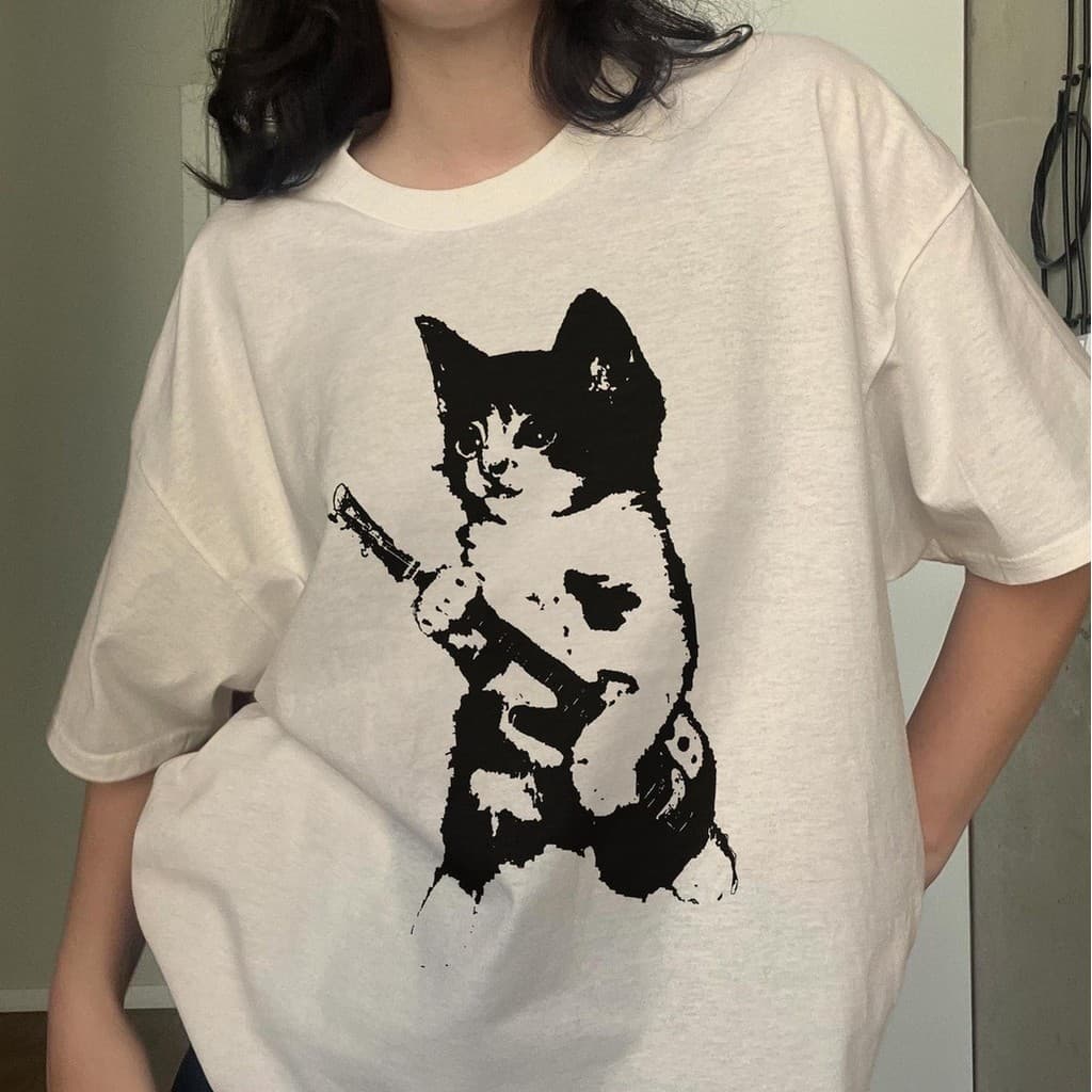 Camiseta Rockstar Kitten Y2K estética dos anos 90 camiseta vintage Kitten Y2K, estética de gato