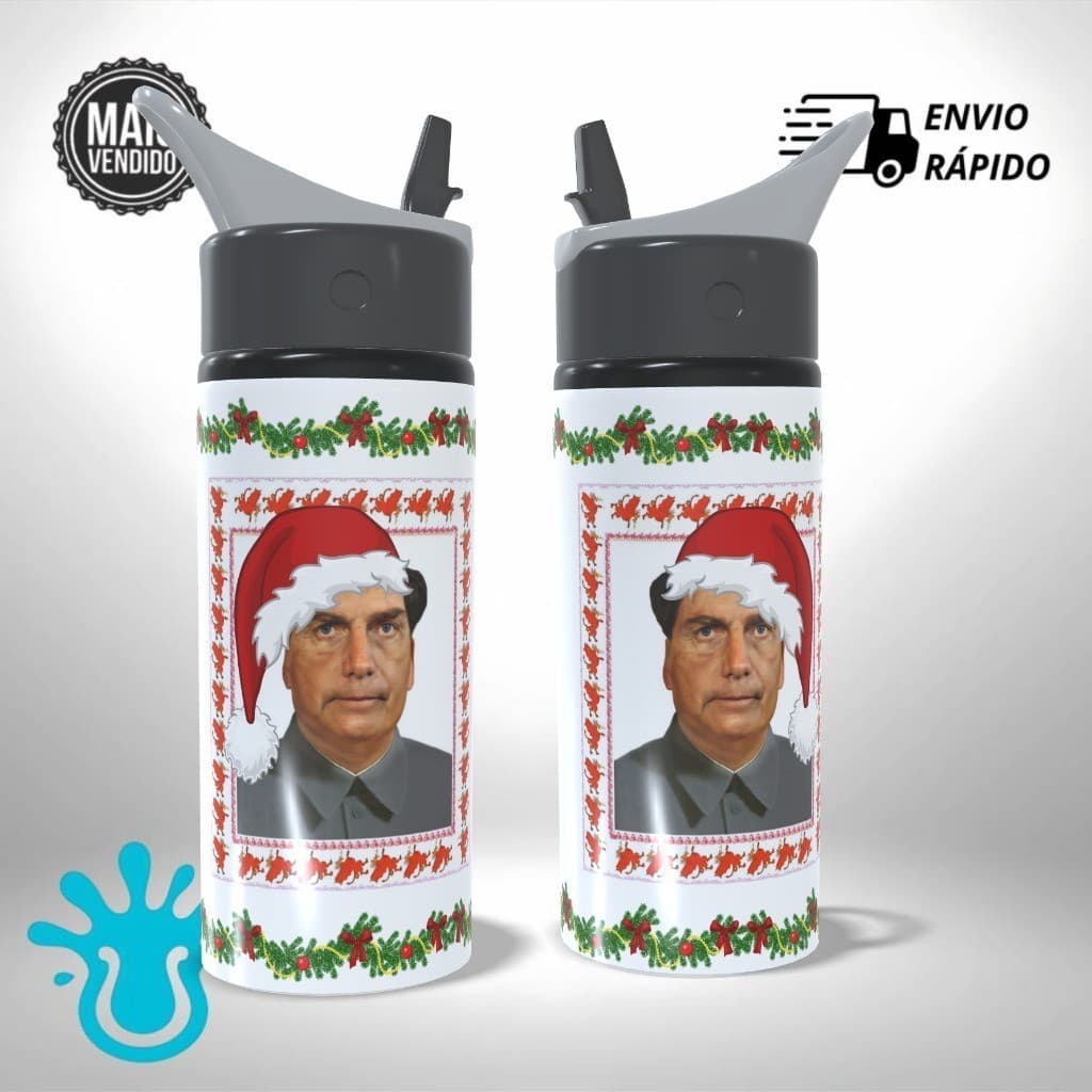 Garrafa Squeeze Alumínio Meme - Bolsonaro Tsé Edição Especial Natalina - Presente Criativo