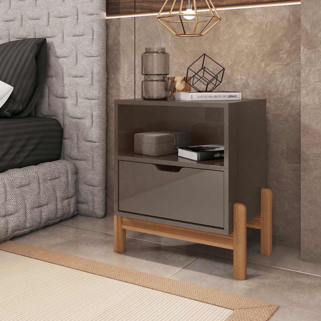 Mesa de Cabeceira Craido Para Quarto Com Pés em Madeira e Gabeta SofClosed Alto Padrão