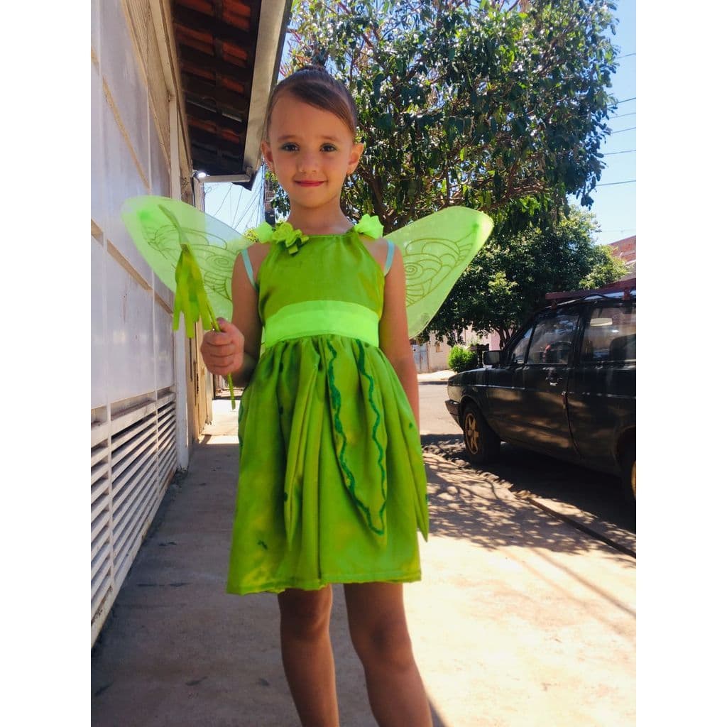 Fantasia Infantil Fadinha Sininho em Cetim Com Varinha Mágica | Fantasia da tinker Bell
