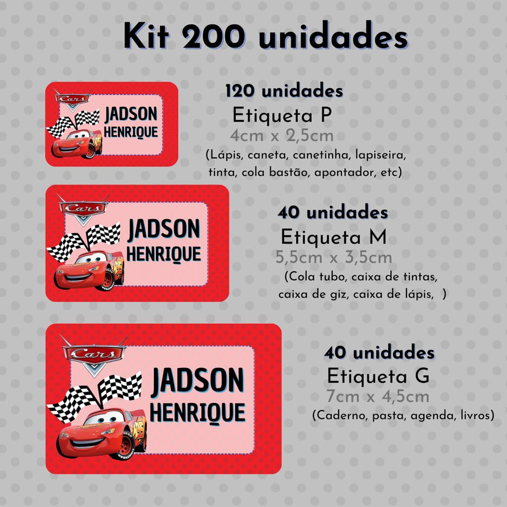 Etiquetas Escolares Carros | Volta às Aulas | Material Escolar | Etiqueta para Lápis Caneta Caderno