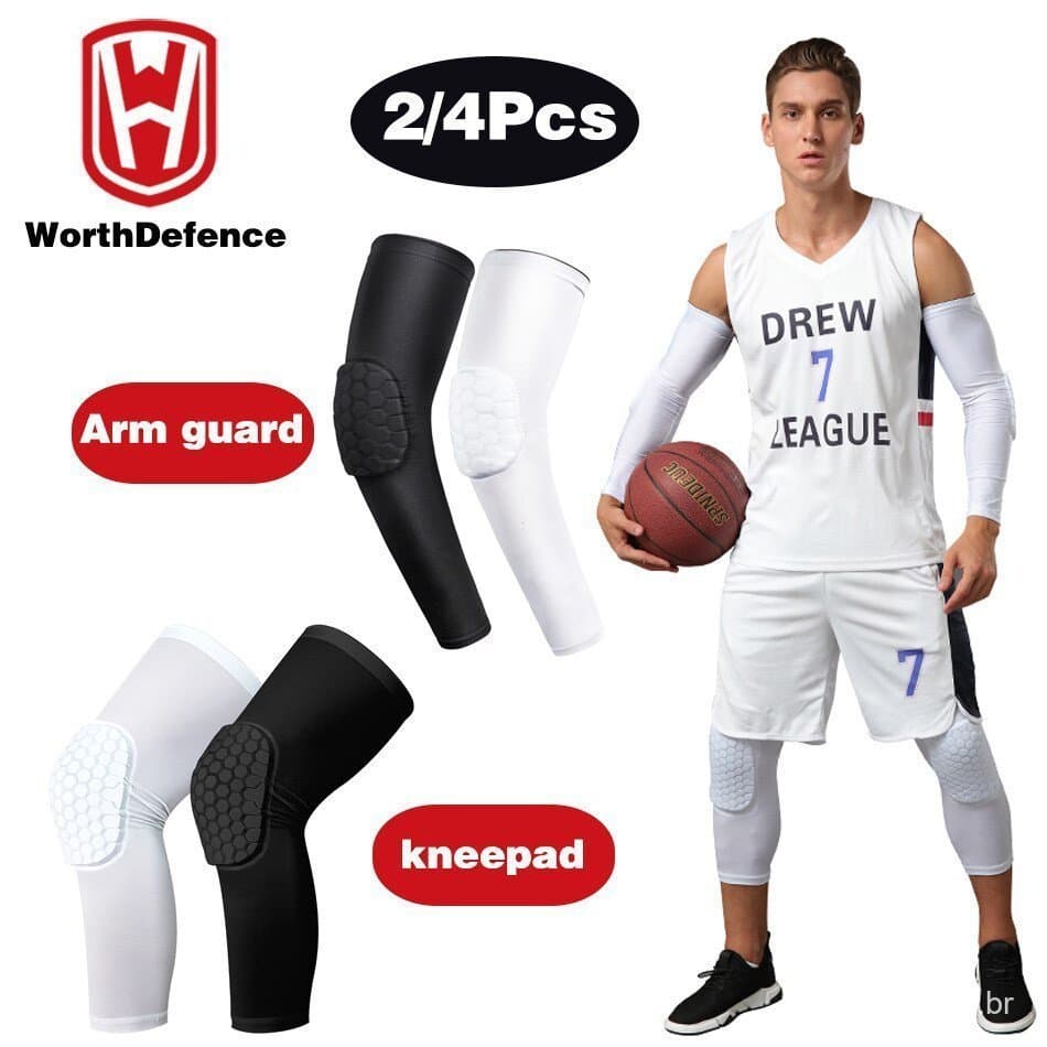 Worthdefence Joelho de basquete e cotoveleiras protetor de compressão de braço de manga Joelheira suporte de voleibol de