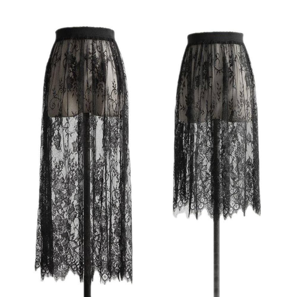 Saia De Malha De Renda PEONYQ , Longa Transparente Elegante De Tule Midi Feminina Elástica De Cintura Alta De 2 Comprime